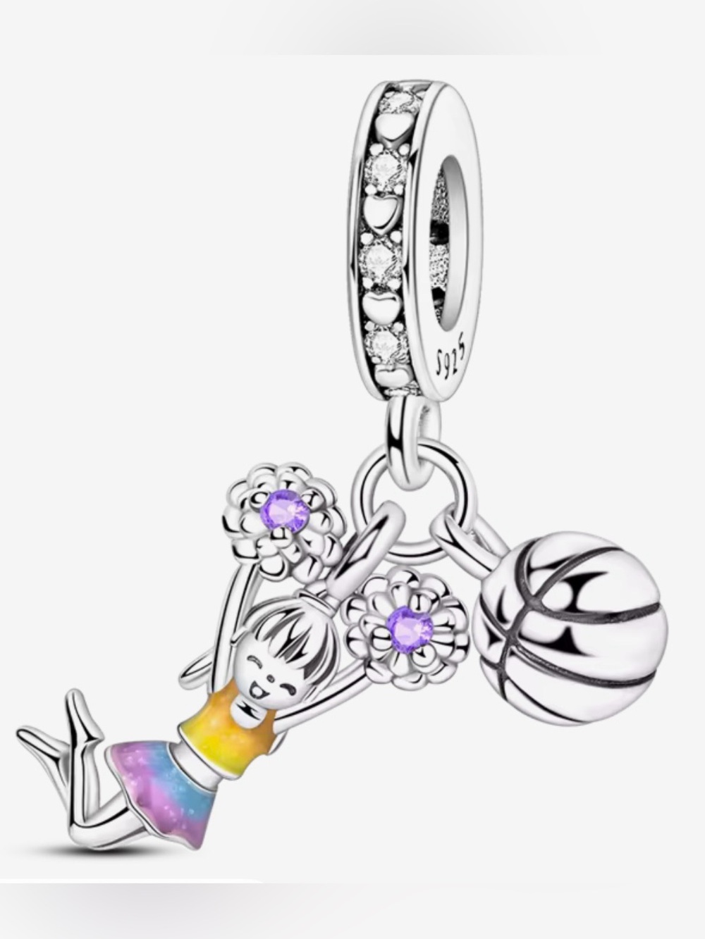 Silver & Multi Color Basketball Cheerleader Dangle Charm